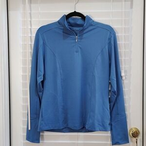 Maggie Lane Pullover Women M Blue 1/4 Zip Mock Neck Activewear Pockets Gorpcore